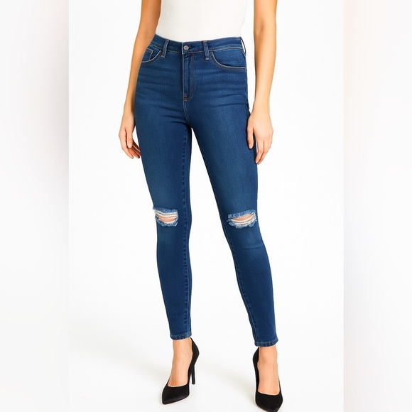 Fashion Nova Denim - Blue Skinny Jeans with Distressed Knees